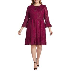 NWT Calvin Klein Floral Texture Chiffon 3/4 Bell Sleeve Jewel Neck Midi Dress